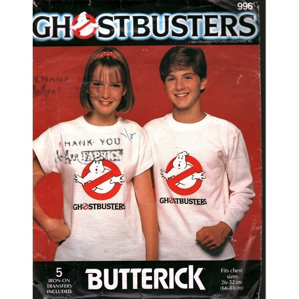 Vintage 1984 Butterick 996 Ghostbusters Kids T-Shirt Pattern Iron-On Transfers